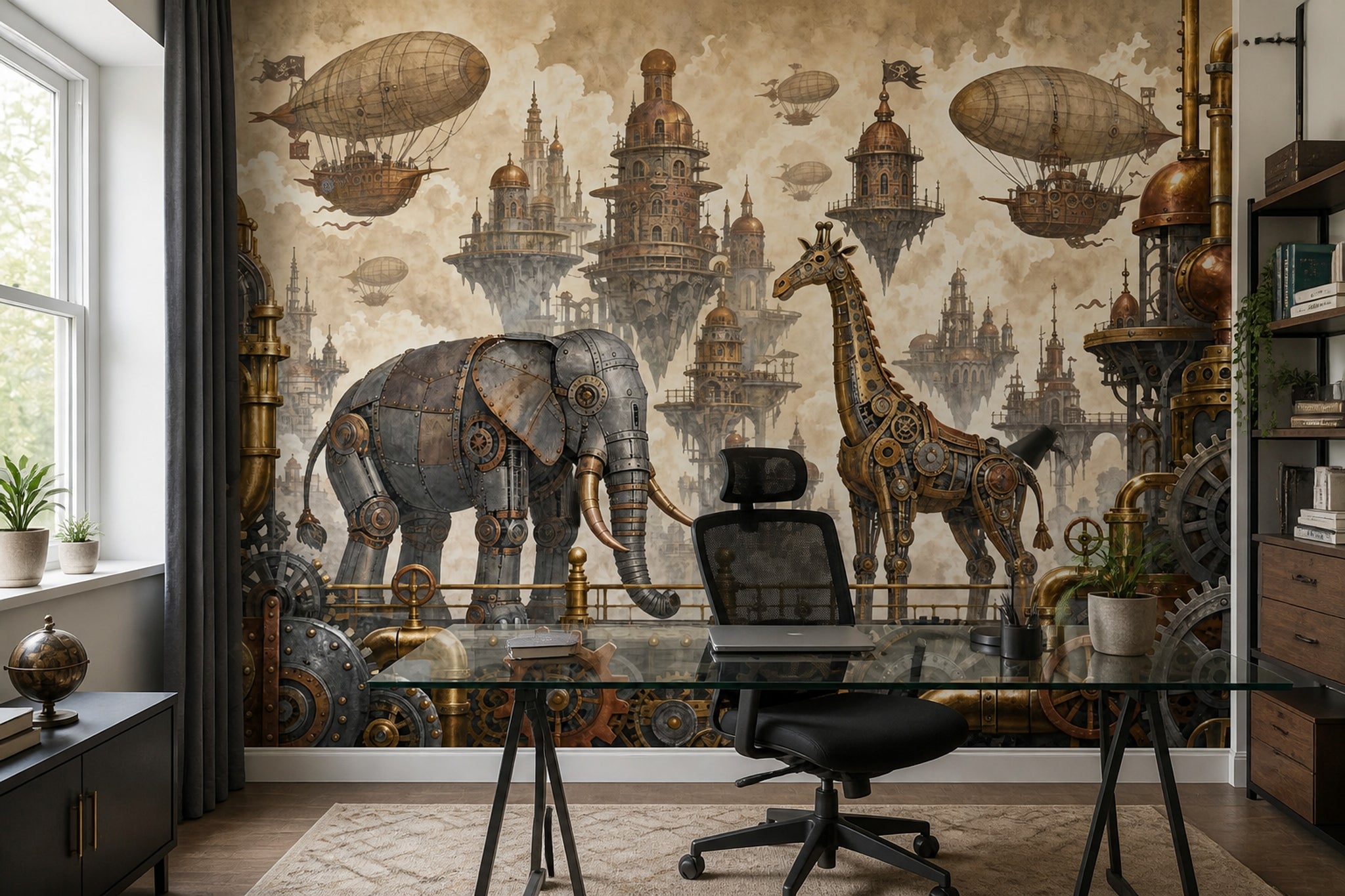 Steampunk Wallpaper Airships Floating City Removable Wall Decor