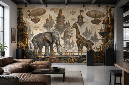 Steampunk Wallpaper Airships Floating City Removable Wall Decor