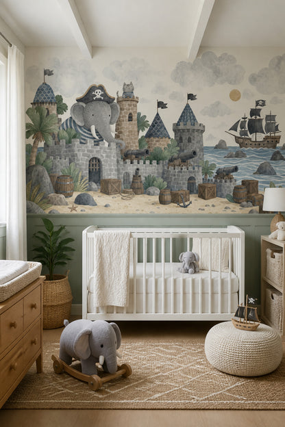 Pirate Castle Wallpaper Watercolor Children Wallpaper Removable Wall Decor