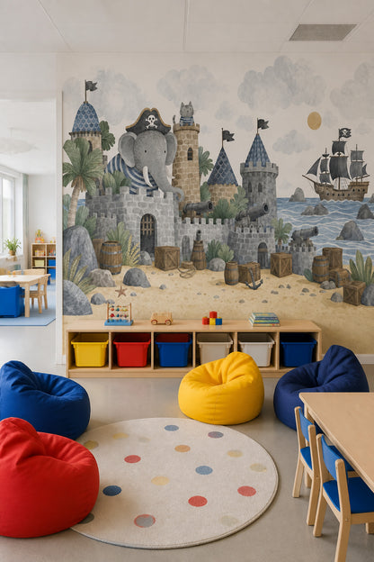 Pirate Castle Wallpaper Watercolor Children Wallpaper Removable Wall Decor