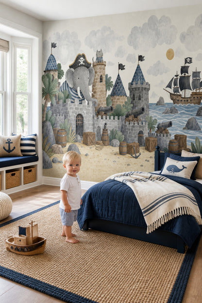 Pirate Castle Wallpaper Watercolor Children Wallpaper Removable Wall Decor