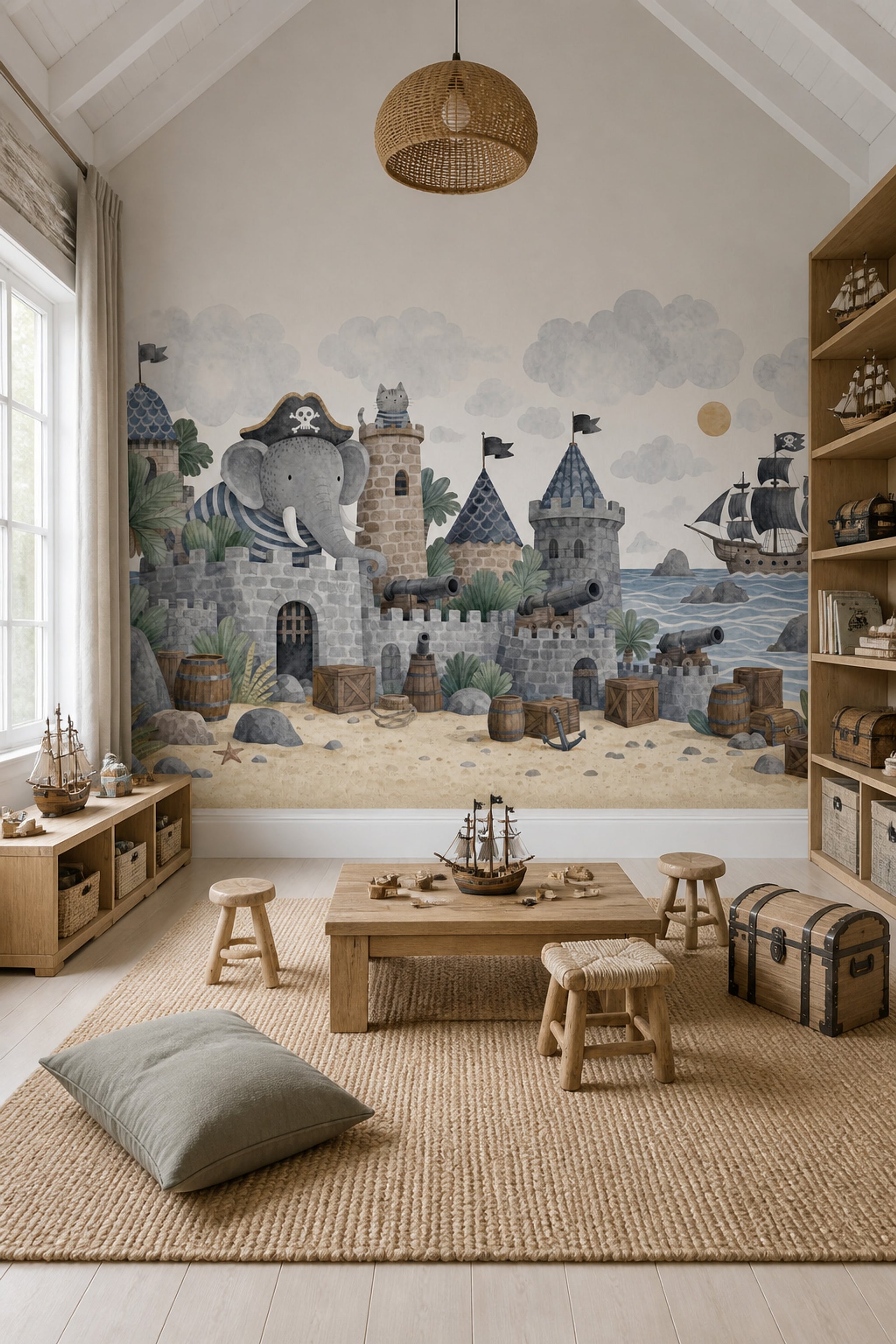 Pirate Castle Wallpaper Watercolor Children Wallpaper Removable Wall Decor
