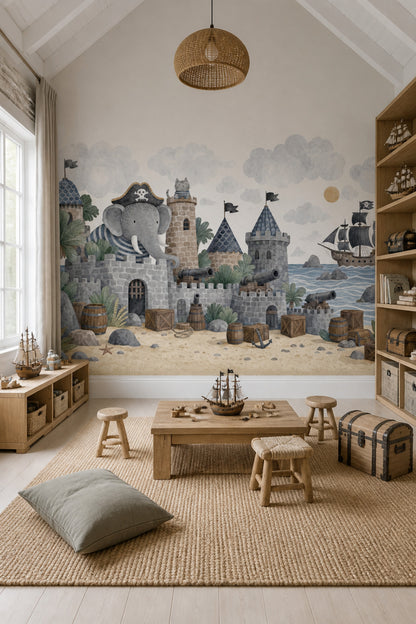 Pirate Castle Wallpaper Watercolor Children Wallpaper Removable Wall Decor