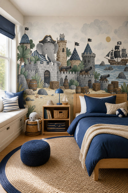 Pirate Castle Wallpaper Watercolor Children Wallpaper Removable Wall Decor