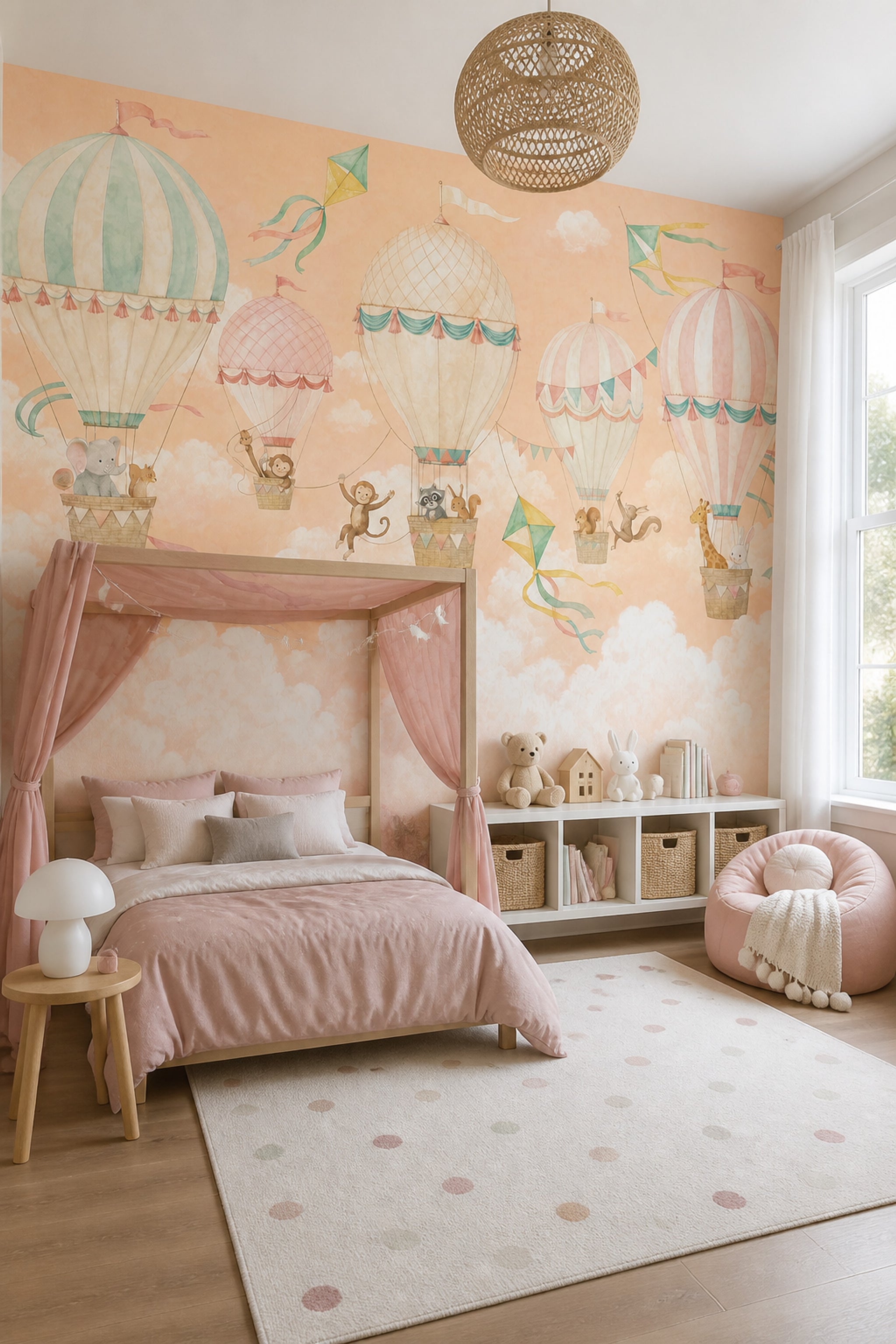 Hot Air Balloons Wallpaper Watercolor Removable Pastel Wall Decor