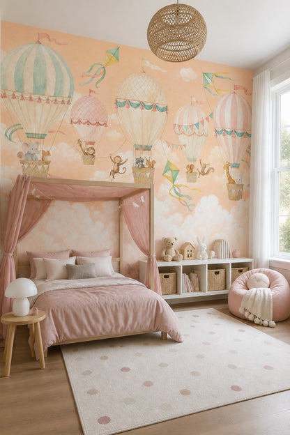 Hot Air Balloons Wallpaper Watercolor Removable Pastel Wall Decor