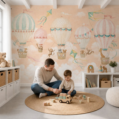 Hot Air Balloons Wallpaper Watercolor Removable Pastel Wall Decor