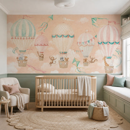 Hot Air Balloons Wallpaper Watercolor Removable Pastel Wall Decor