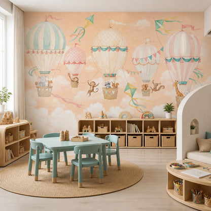 Hot Air Balloons Wallpaper Watercolor Removable Pastel Wall Decor