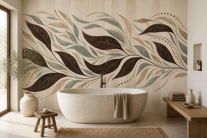 Botanical Wallpaper Leafy Vines Cream Background Removable Wall Decor