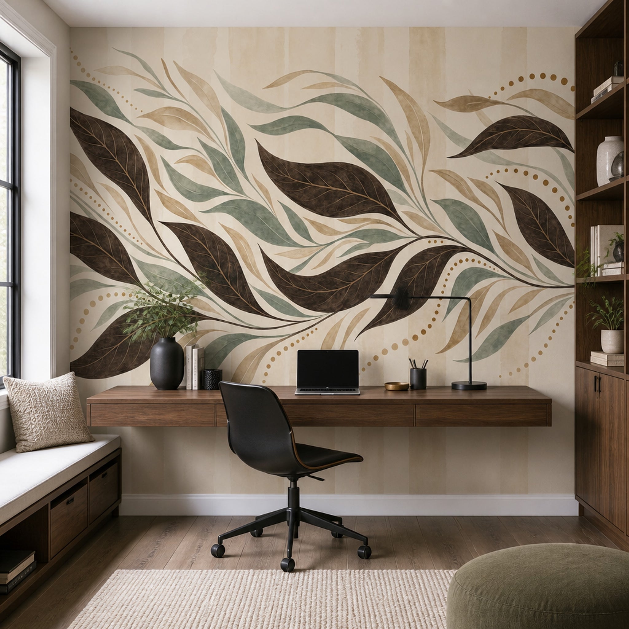 Botanical Wallpaper Leafy Vines Cream Background Removable Wall Decor