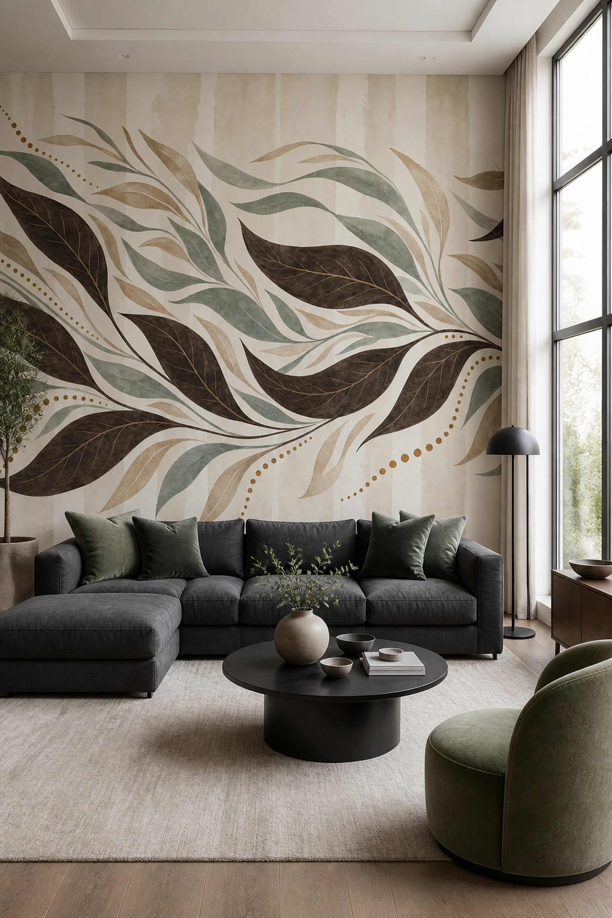 Botanical Wallpaper Leafy Vines Cream Background Removable Wall Decor