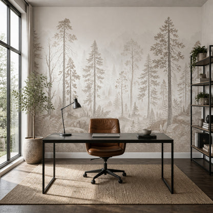 Misty Forest Wallpaper Foggy Woodland Pine Tree Removable Wall Decor