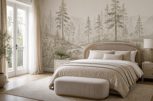 Forest Landscape Wallpaper Watercolor Trees Removable Pine Trees Wall Decor