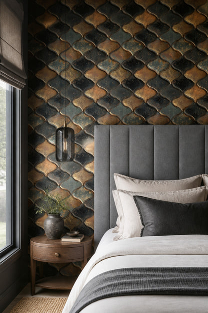 Moroccan Tile Wallpaper Geometric Removable Metallic Gold Wall Double Roll