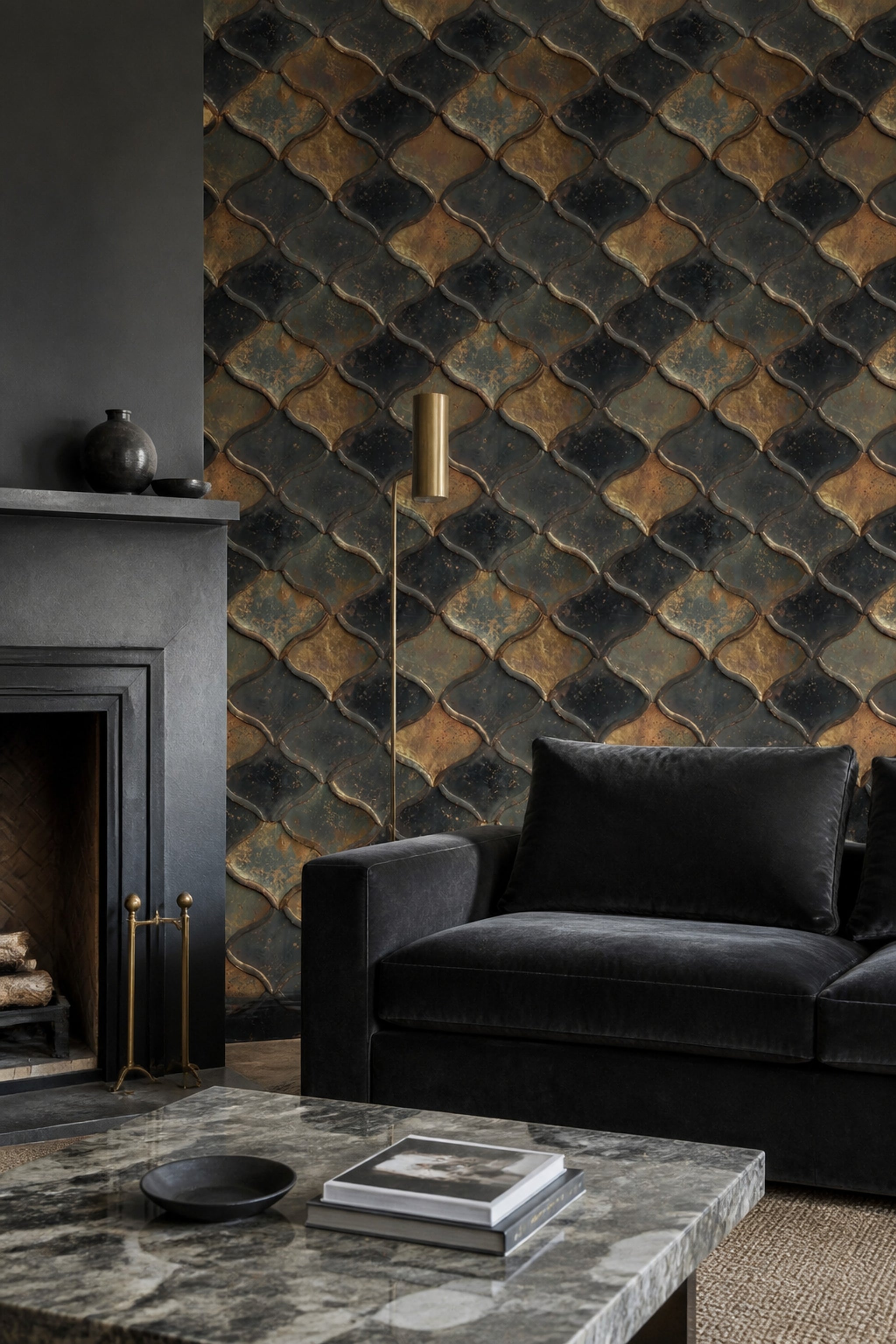 Moroccan Tile Wallpaper Geometric Removable Metallic Gold Wall Double Roll