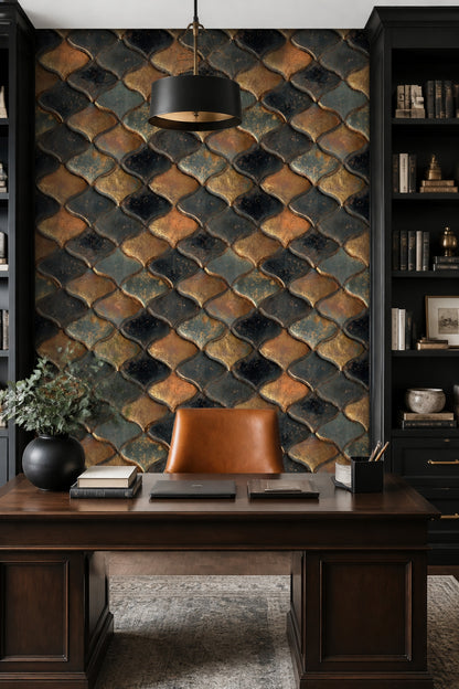 Moroccan Tile Wallpaper Geometric Removable Metallic Gold Wall Double Roll