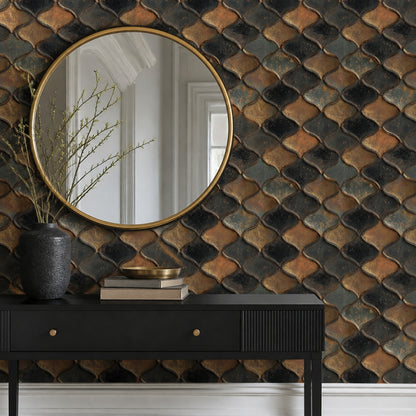 Moroccan Tile Wallpaper Geometric Removable Metallic Gold Wall Double Roll