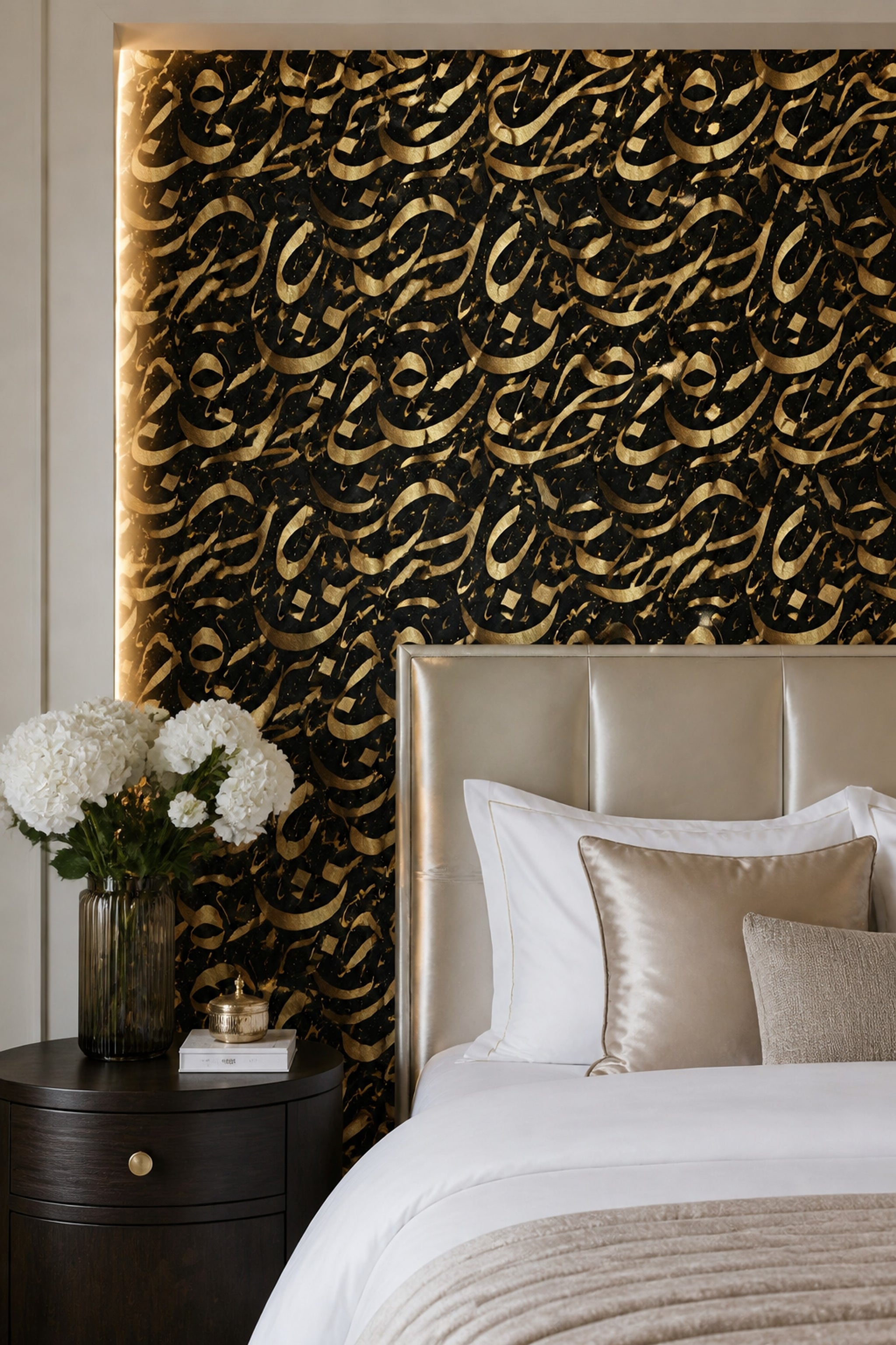 Arabic Calligraphy Wallpaper Black And Gold Removable Luxury Wall Double Roll