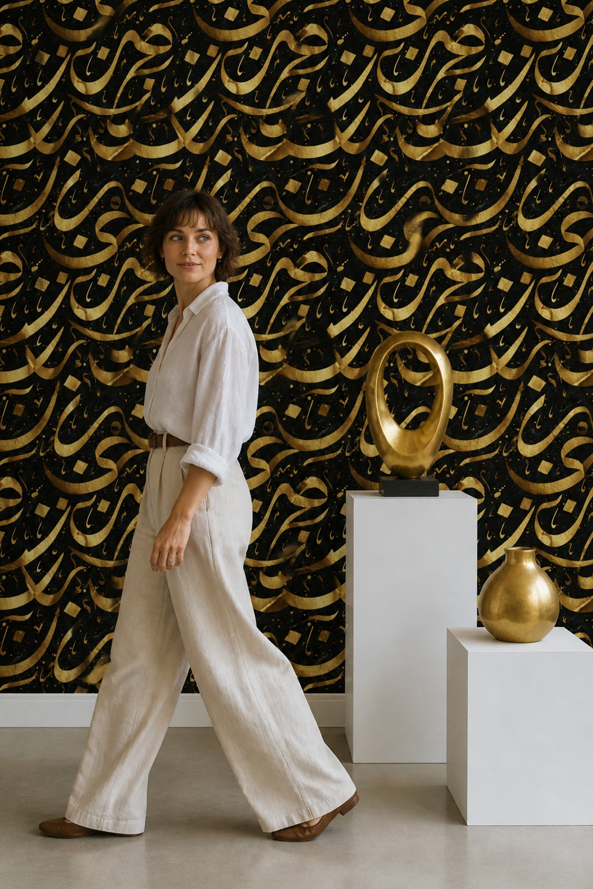 Arabic Calligraphy Wallpaper Black And Gold Removable Luxury Wall Double Roll