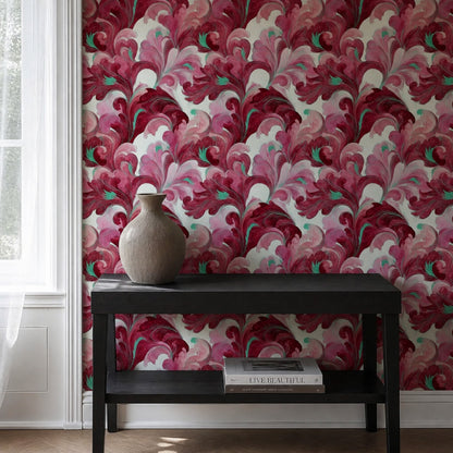 Floral Wallpaper Botanical Burgundy Removable Wall Decor