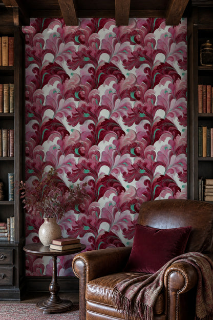 Floral Wallpaper Botanical Burgundy Removable Wall Decor