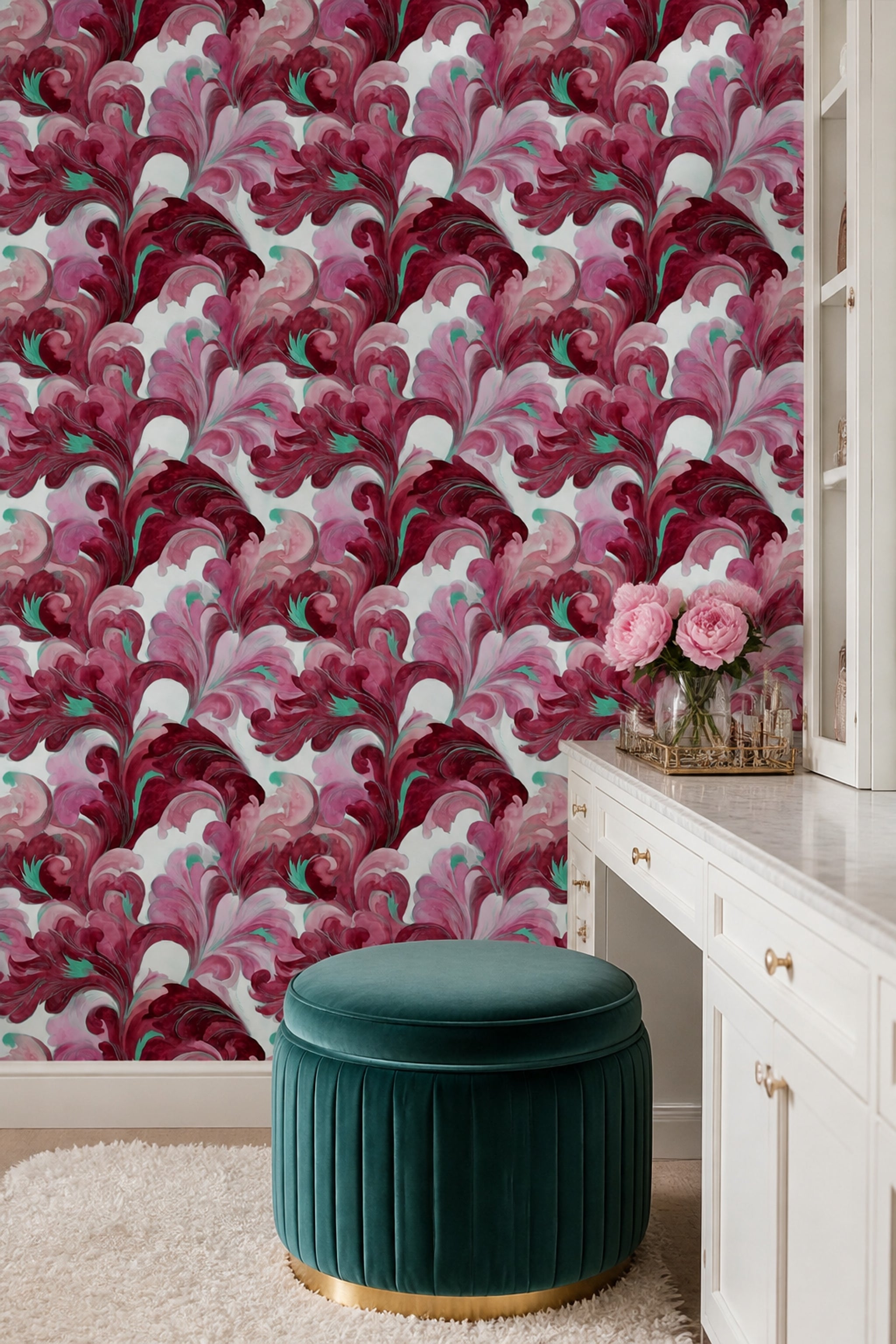 Floral Wallpaper Botanical Burgundy Removable Wall Decor
