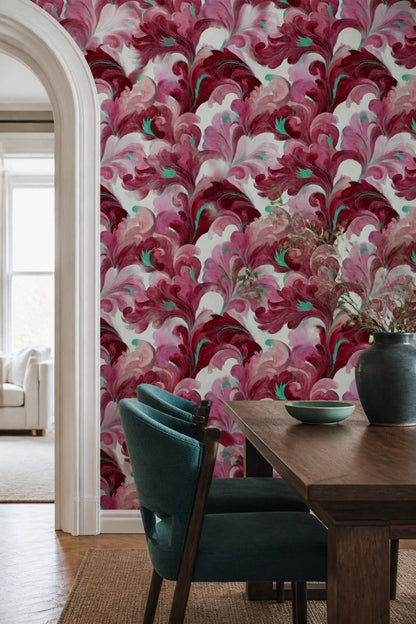 Floral Wallpaper Botanical Burgundy Removable Wall Decor