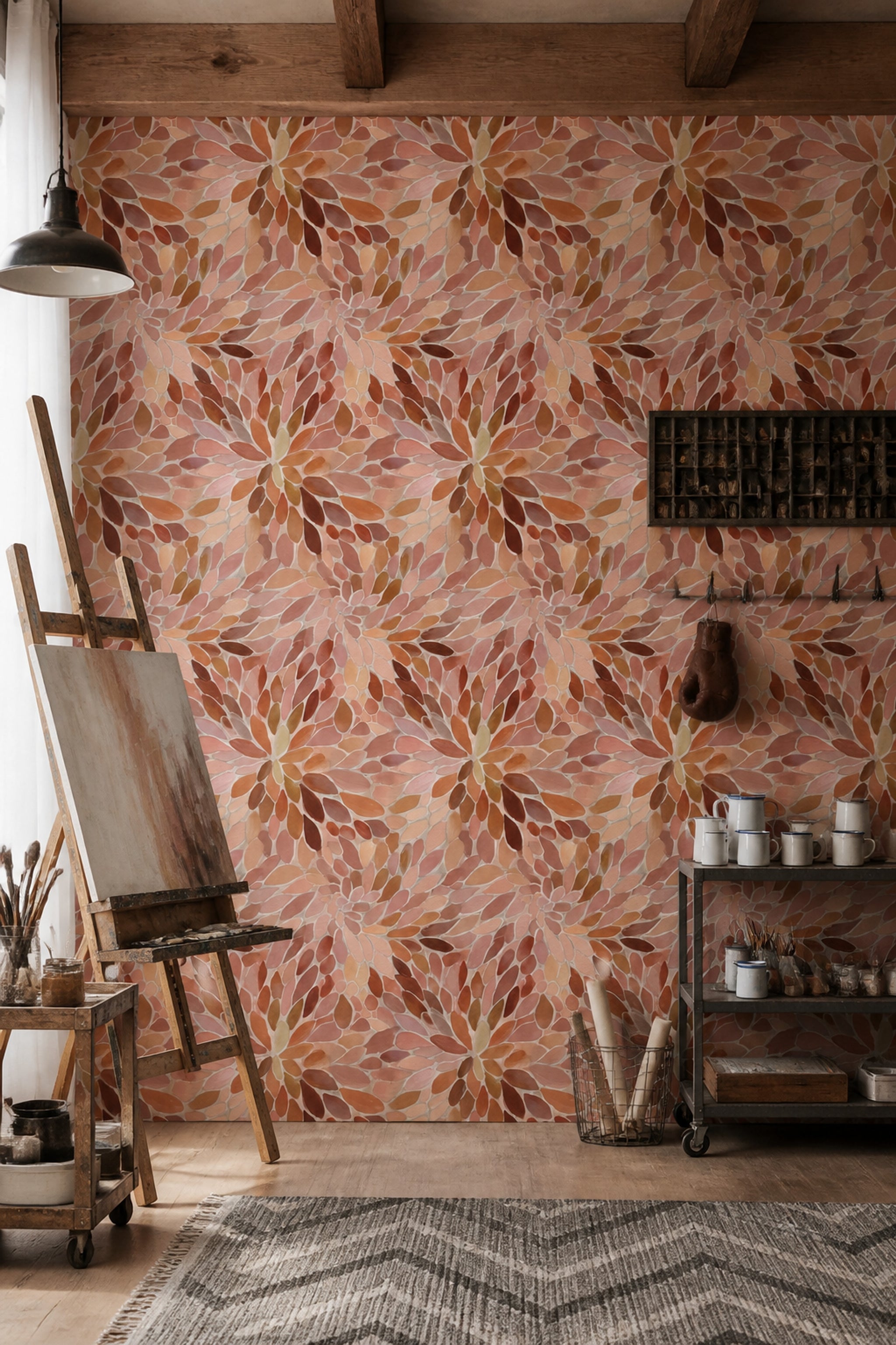 Abstract Floral Wallpaper Petal Mosaic Bohemian Decorative Mural