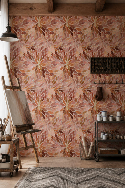 Abstract Floral Wallpaper Petal Mosaic Bohemian Decorative Mural