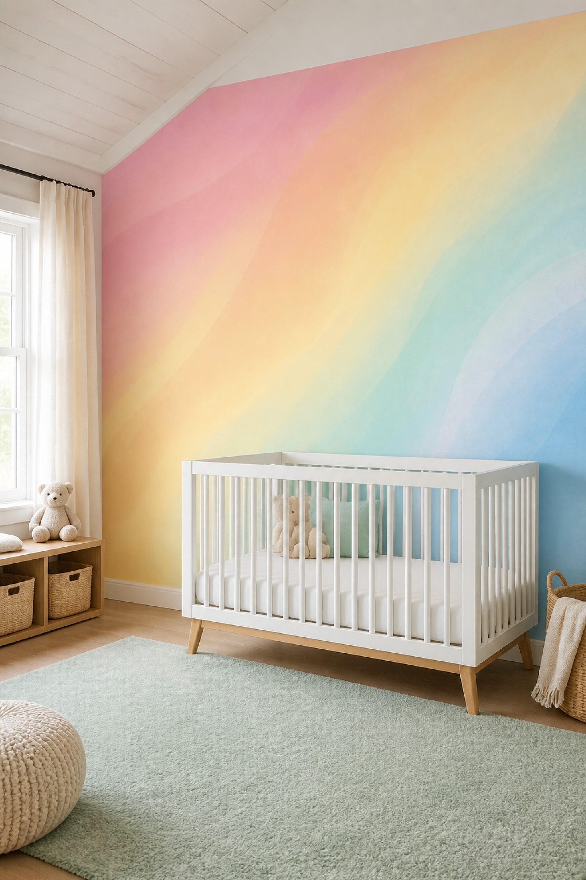 Watercolor Texture Wallpaper Pastel Gradient Removable Rainbow Wall Decor