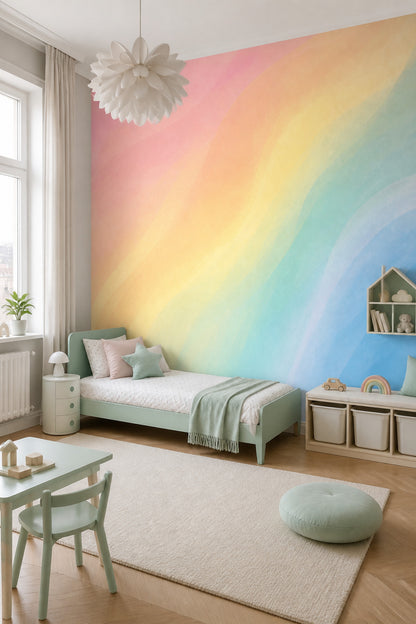Watercolor Texture Wallpaper Pastel Gradient Removable Rainbow Wall Decor
