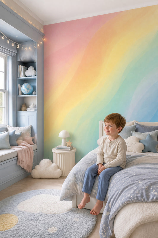 Watercolor Texture Wallpaper Pastel Gradient Removable Rainbow Wall Decor