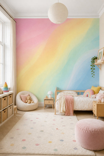 Watercolor Texture Wallpaper Pastel Gradient Removable Rainbow Wall Decor