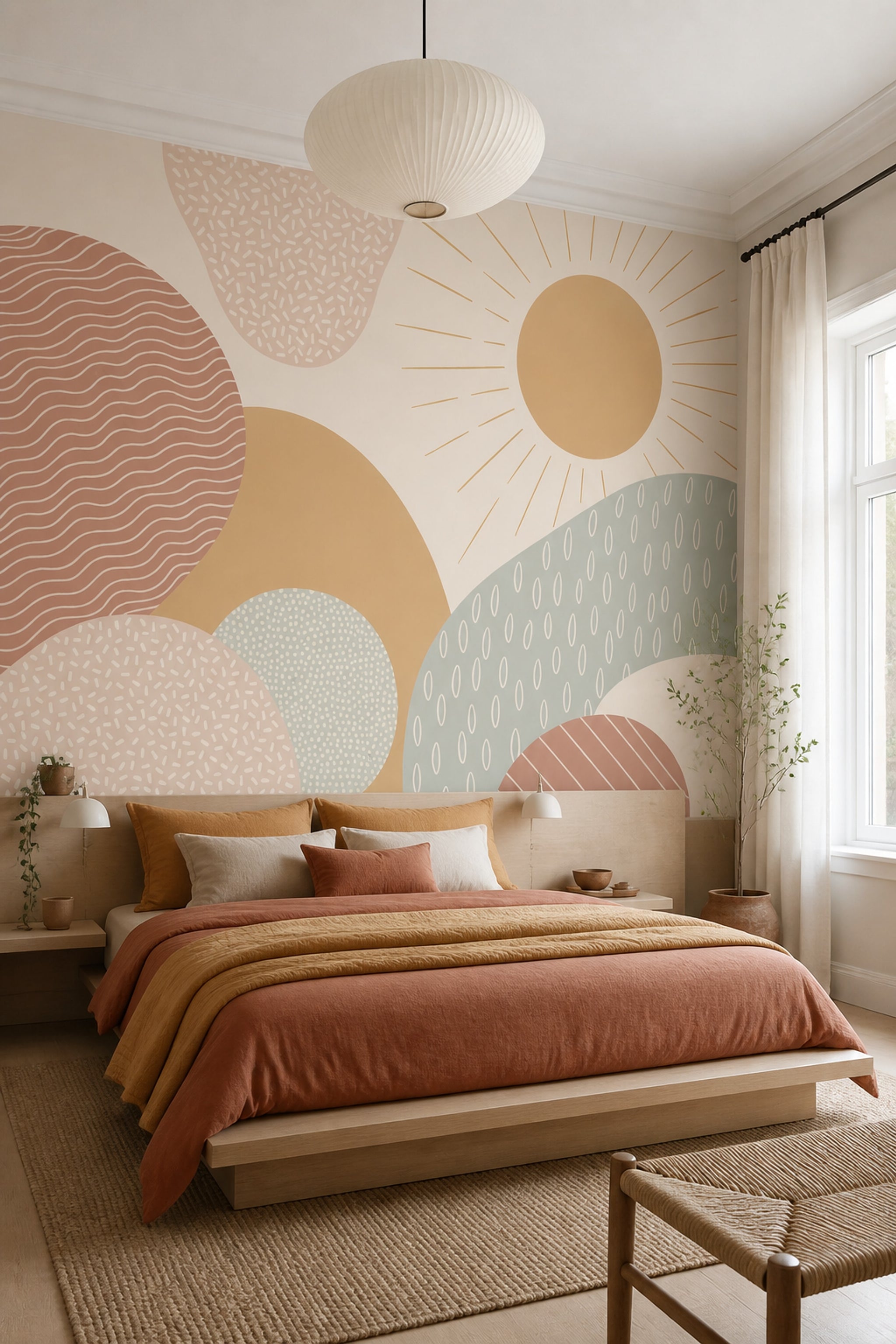 Sunburst Wallpaper Abstract Removable Boho Wall Decor