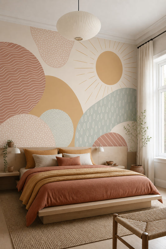 Sunburst Wallpaper Abstract Removable Boho Wall Decor