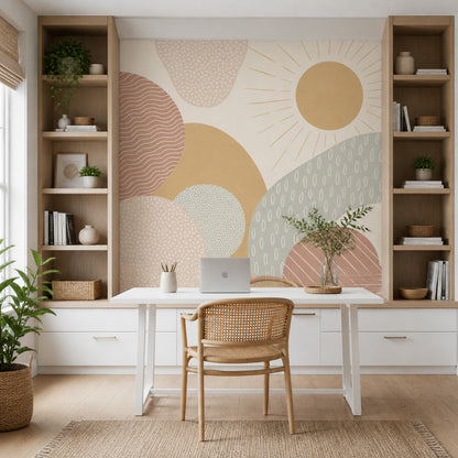 Sunburst Wallpaper Abstract Removable Boho Wall Decor