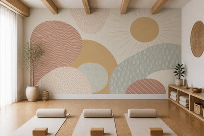 Sunburst Wallpaper Abstract Removable Boho Wall Decor