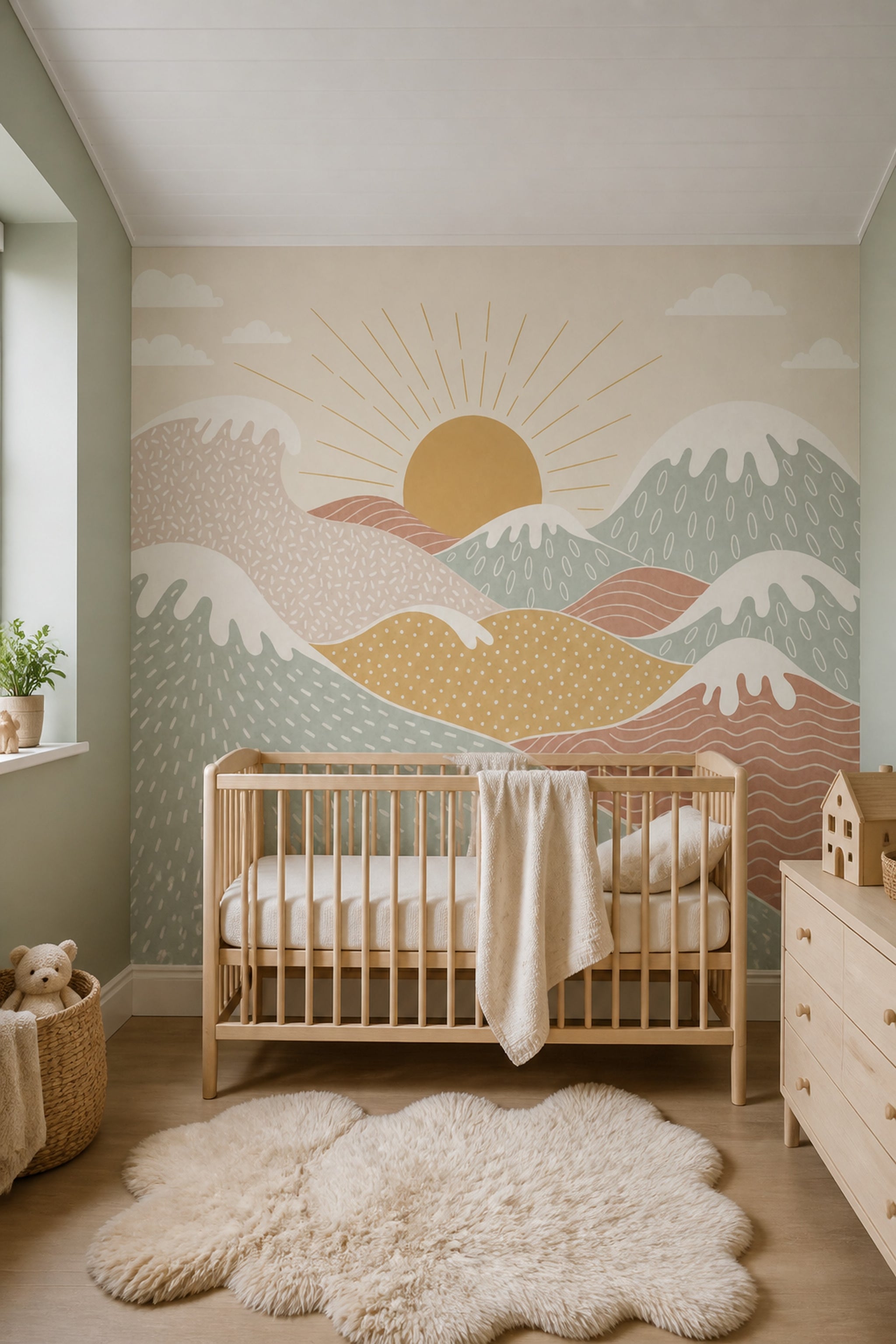 Abstract Landscape Wallpaper Rolling Hills Sunrise Removable Wall Decor