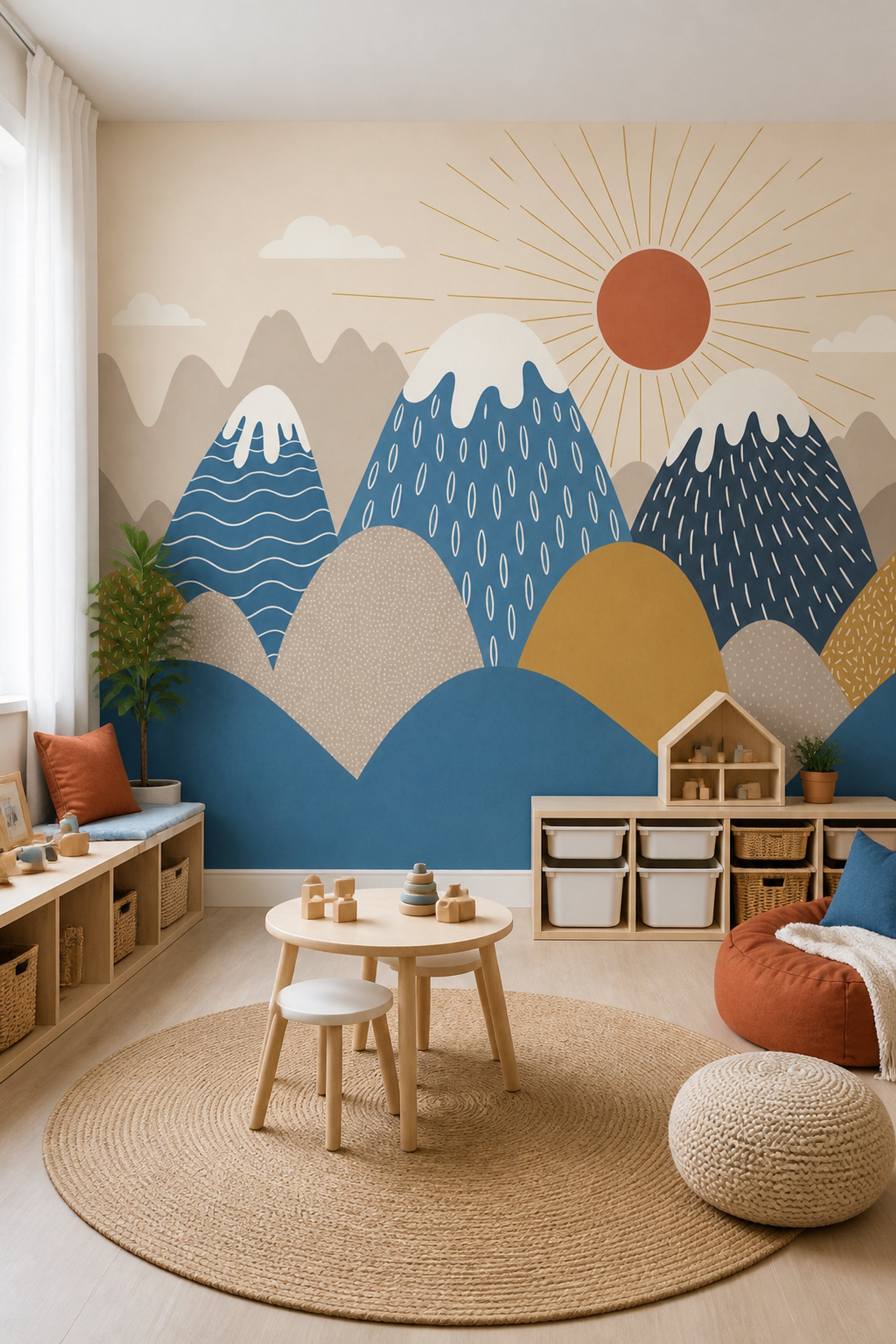 Mountain Landscape Wallpaper Sun Rays Removable Scandinavian Wall Decor