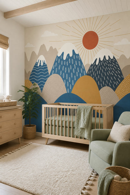 Mountain Landscape Wallpaper Sun Rays Removable Scandinavian Wall Decor