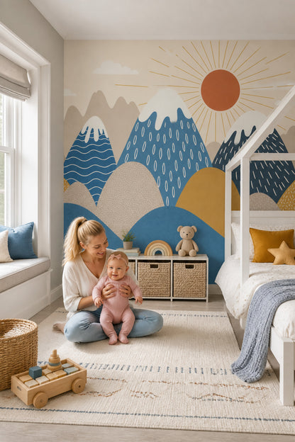 Mountain Landscape Wallpaper Sun Rays Removable Scandinavian Wall Decor