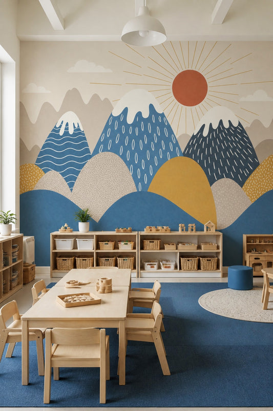 Mountain Landscape Wallpaper Sun Rays Removable Scandinavian Wall Decor