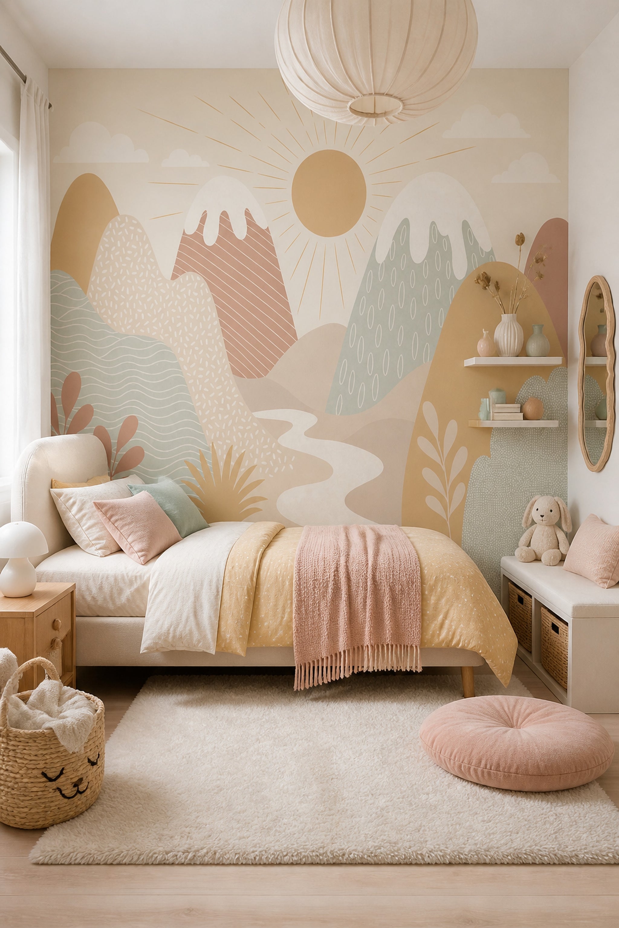 Abstract Landscape Wallpaper Mountains Sunburst Removable Wall Decor