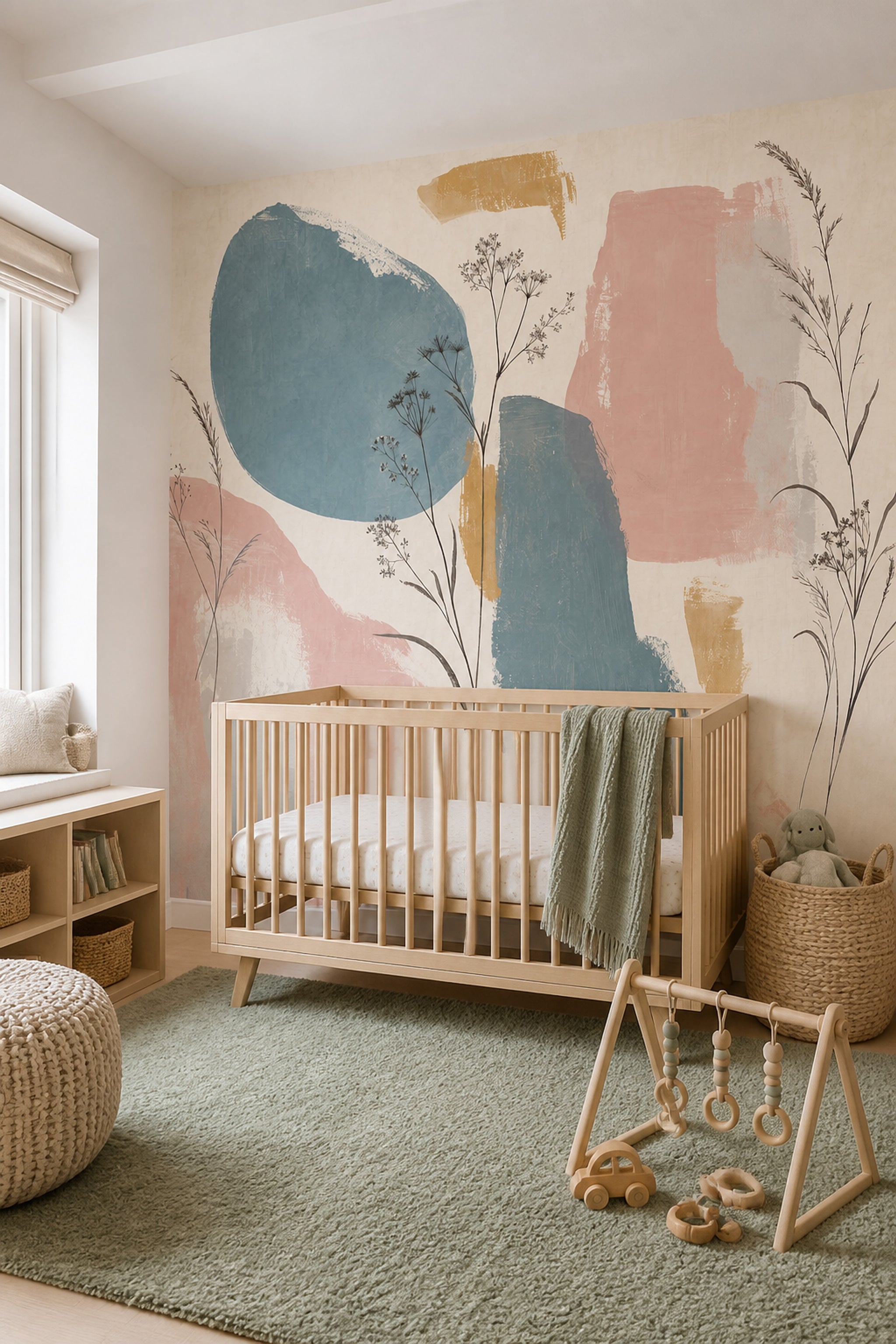 Abstract Botanical Wallpaper Wild Grasses Cream Background Wall Mural