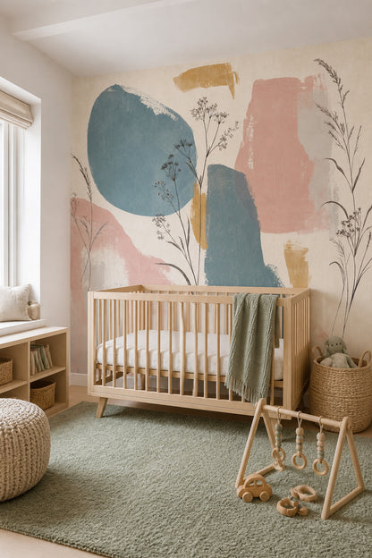 Abstract Botanical Wallpaper Wild Grasses Cream Background Wall Mural