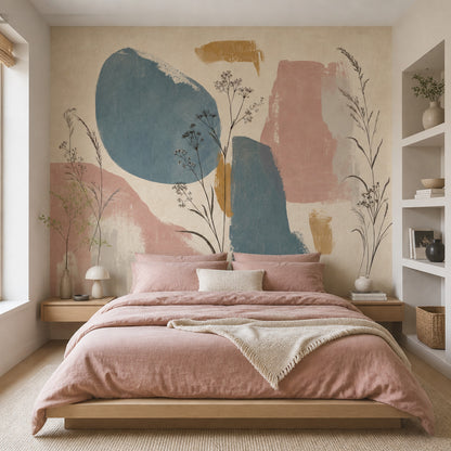 Abstract Botanical Wallpaper Wild Grasses Cream Background Wall Mural