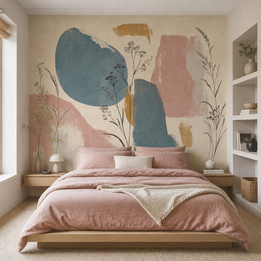 Abstract Botanical Wallpaper Wild Grasses Cream Background Wall Mural
