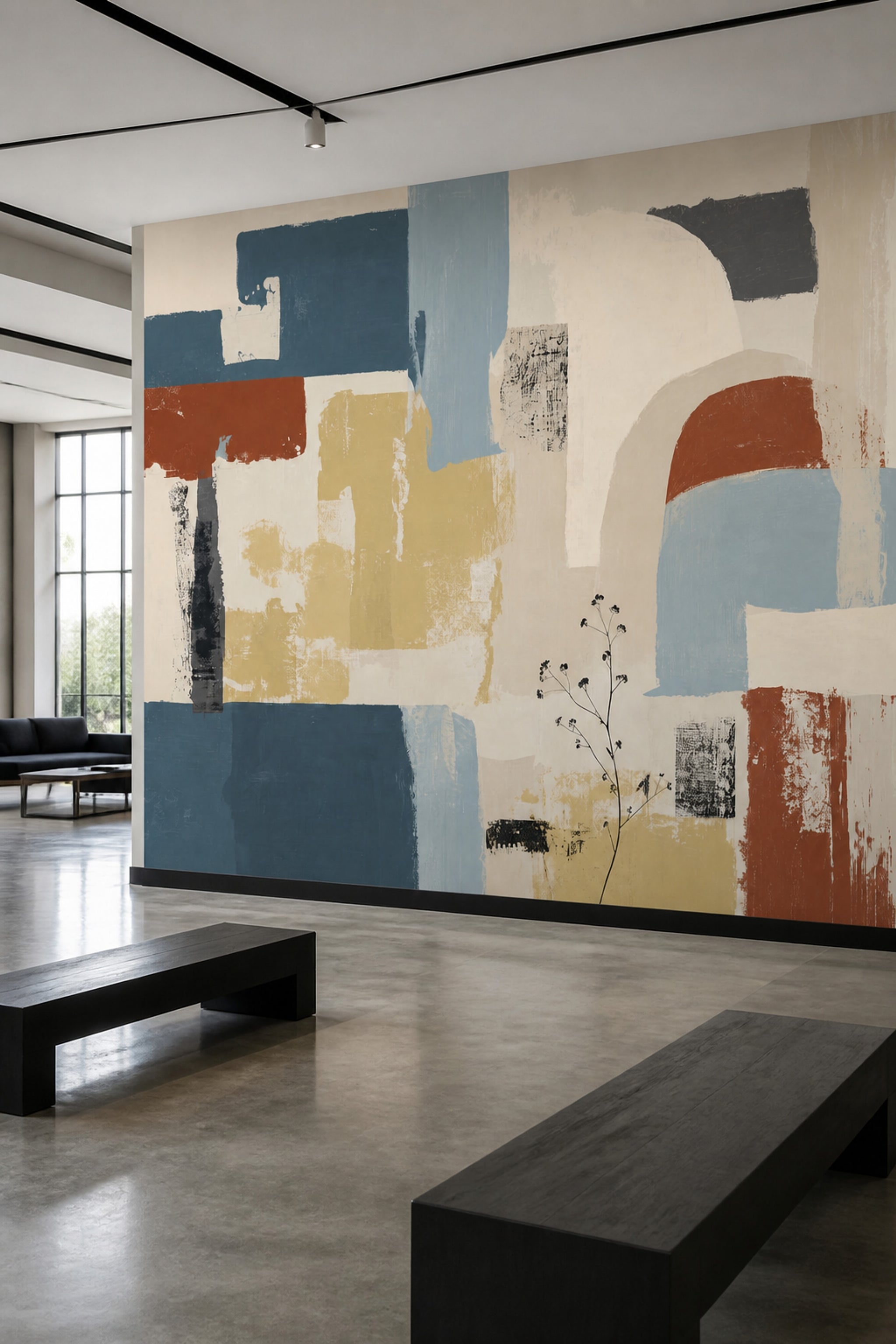 Abstract Wallpaper Geometric Brushstroke Removable Wall Decor