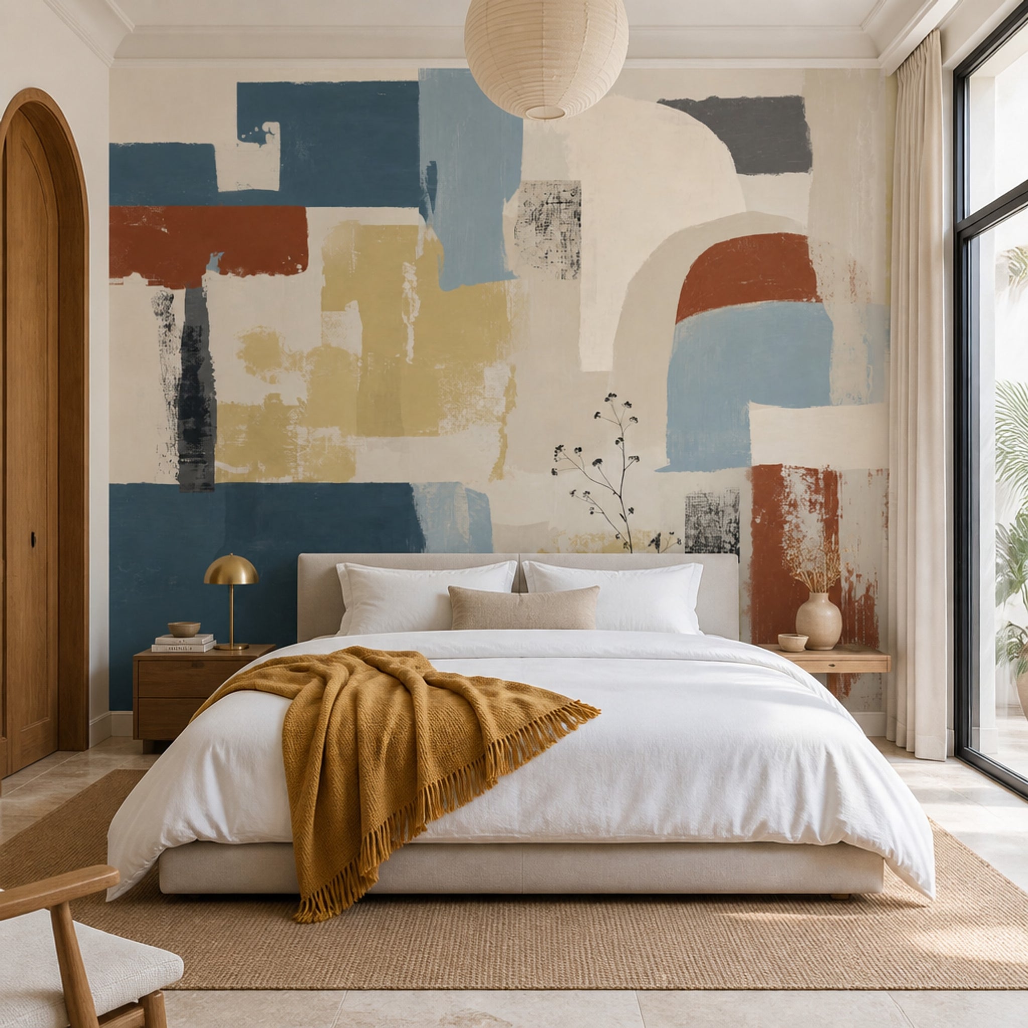 Abstract Wallpaper Geometric Brushstroke Removable Wall Decor